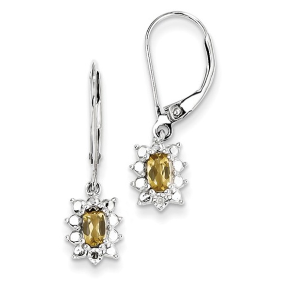 Genuine Whiskey Quartz Diamond Earrings Sterling Silver - Picture 2 of 2